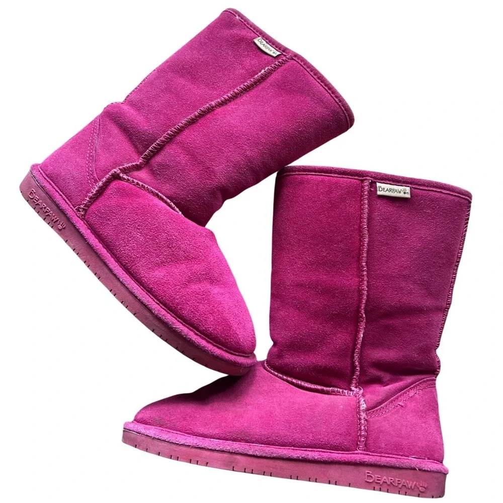 Bearpaw Emma Pink Suede Sheepskin Wool Blend Mid‎ Calf Boots Womens 7 Cozy Y2K